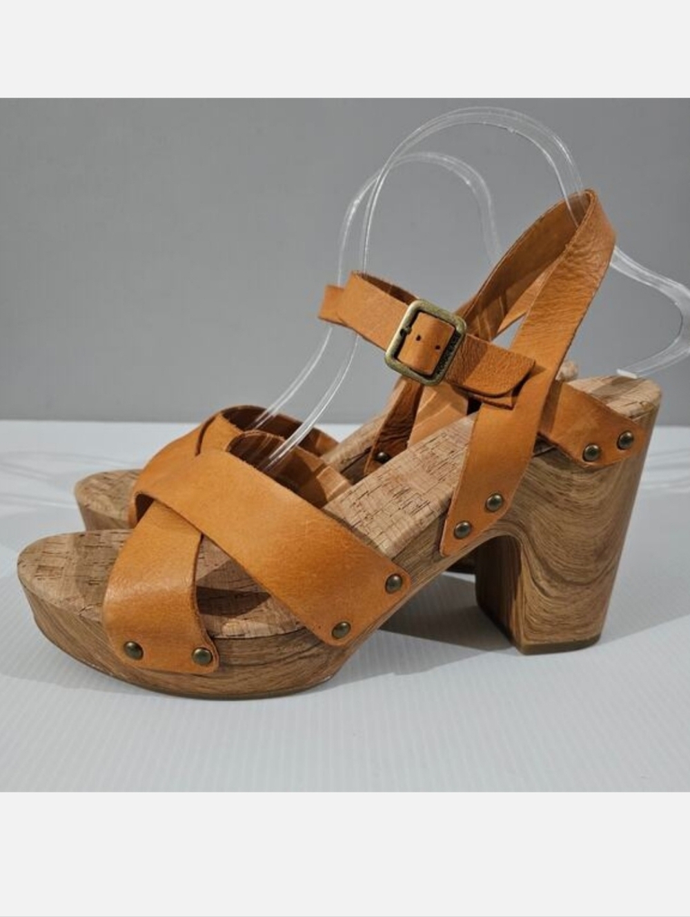 Kork-Ease Tan Leather Cross-Strap Platform Sandals